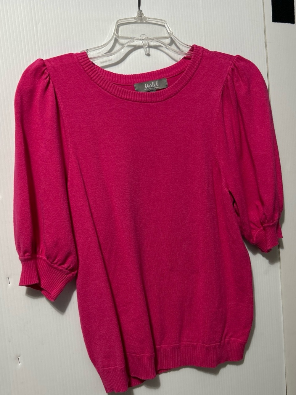 Fuchsia Puff-Sleeve Knit Top